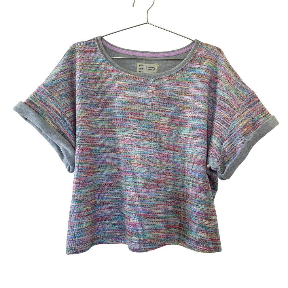 Saturday Sunday Anthropologie Multicolor Knit Top Short Sleeve Women Size L Boho